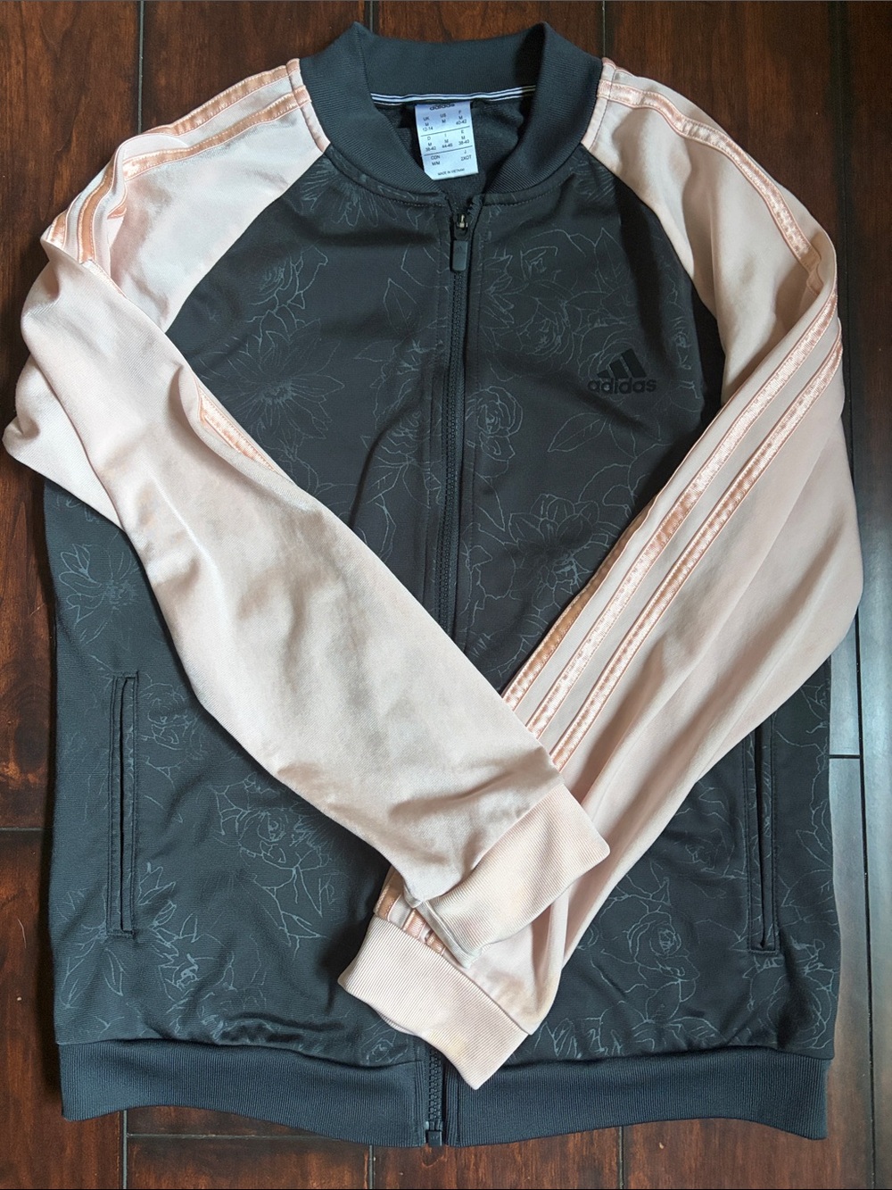 adidas Black Jacket with Blush Pink Sleeves